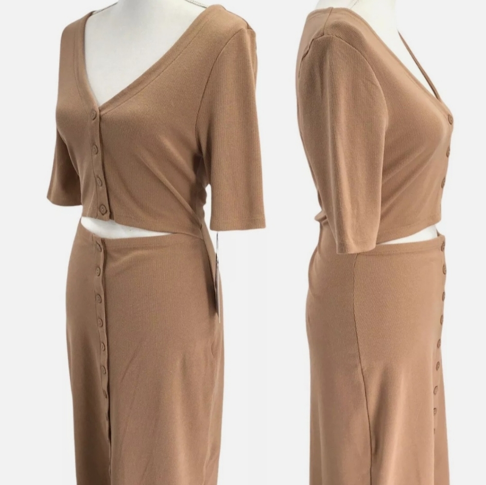 7 For All Mankind Womenβs Bodycon Rib-Knit Cut-Out Dress - Picture 2 of 8